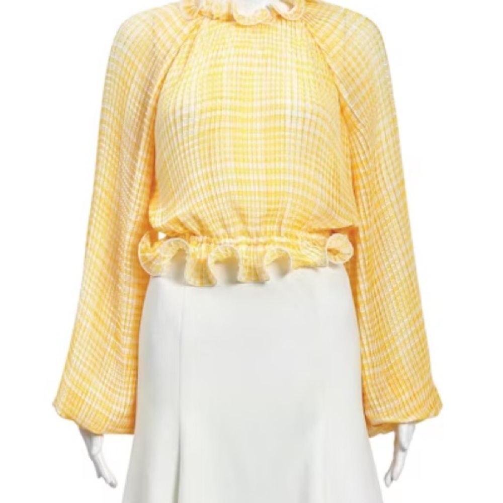 C/MEO Collective Yellow Pleated Blouse with Bell Sleeves